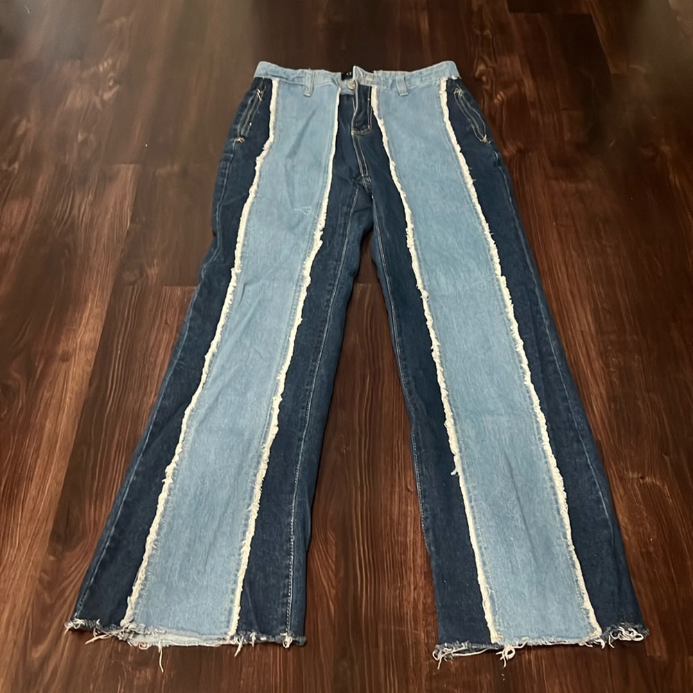 cider jeans, straight leg with patchwork (size medium)